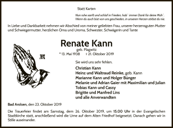 Traueranzeige von Renate Kann von WLZ