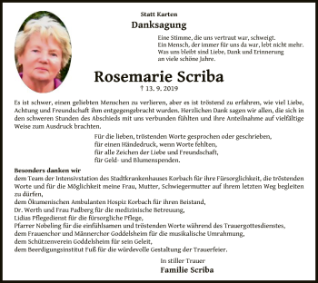 Traueranzeige von Rosemarie Scriba von WLZ