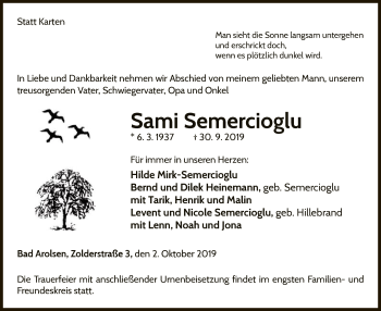 Traueranzeige von Sami Semercioglu von WLZ