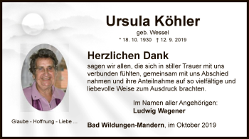 Traueranzeige von Ursula Köhler von WLZ