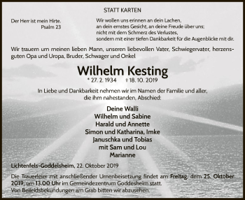 Traueranzeige von Wilhelm Kesting von WLZ