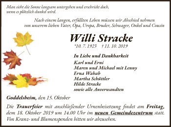 Traueranzeige von Willi Stracke von WLZ