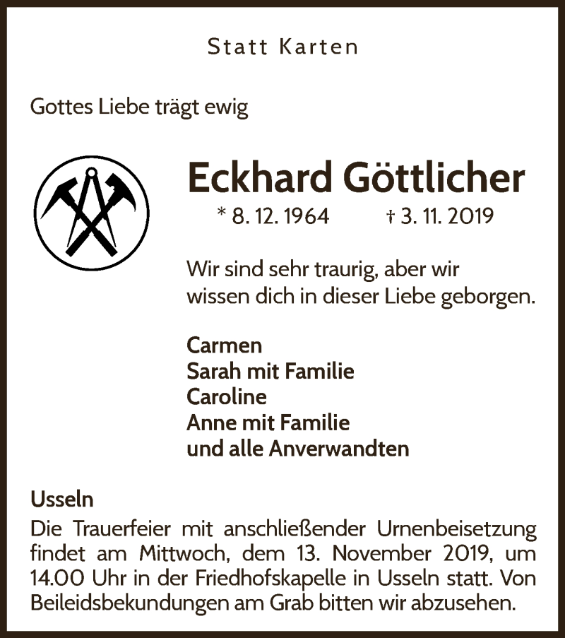  Traueranzeige für Eckhard Göttlicher vom 07.11.2019 aus WLZ 