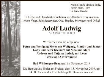 Traueranzeige von Adolf Ludwig von WLZ