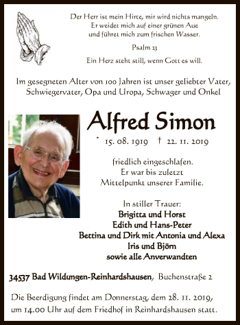 Traueranzeige von Alfred Simon von WLZ