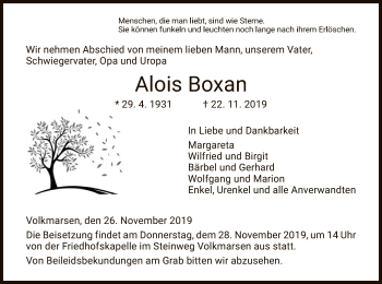 Traueranzeige von Alois Boxan von WLZ