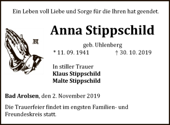 Traueranzeige von Anna Stippschild von WLZ