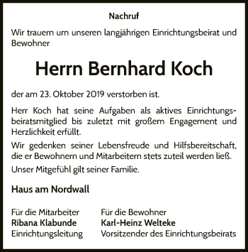 Traueranzeige von Bernhard Koch von WLZ