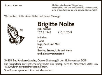 Traueranzeige von Brigitte Nolte von WLZ