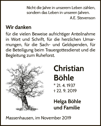 Traueranzeige von Christian Böhle von WLZ