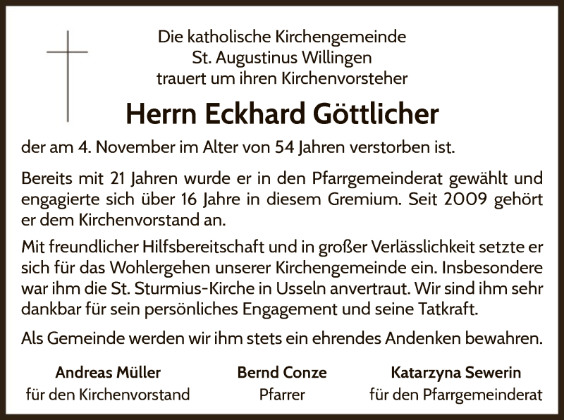 Traueranzeige für Eckhard Göttlicher vom 09.11.2019 aus WLZ