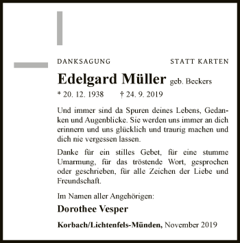 Traueranzeige von Edelgard Müller von WLZ