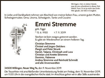Traueranzeige von Emmi Stremme von WLZ
