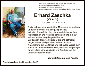 Traueranzeige von Erhard Zaschka von WLZ