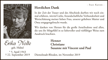 Traueranzeige von Erika Nolte von WLZ