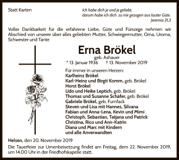 Traueranzeige von Erna Brökel von WLZ