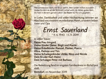 Traueranzeige von Ernst Sauerland von WLZ