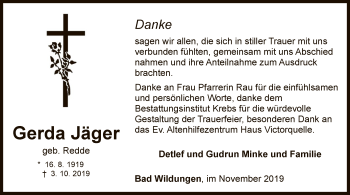 Traueranzeige von Gerda Jäger von WLZ