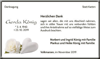 Traueranzeige von Gerda König von WLZ