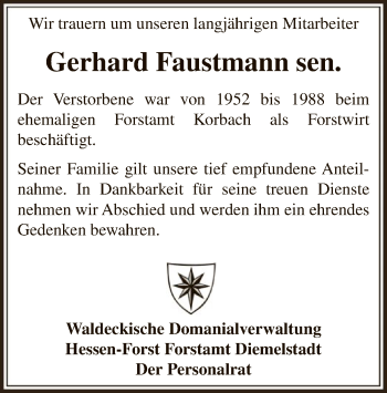 Traueranzeige von Gerhard Faustmann von WLZ