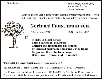 Traueranzeige von Gerhard Faustmann von WLZ