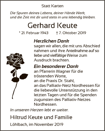 Traueranzeige von Gerhard Keute von WLZ