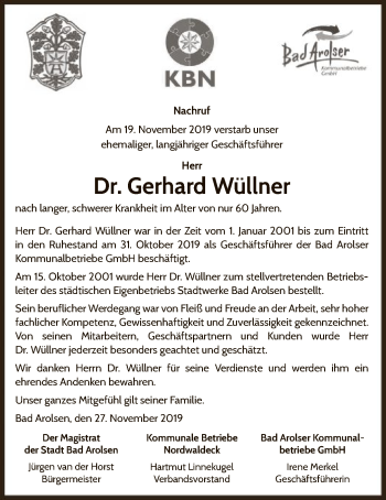 Traueranzeige von Gerhard Wüllner von WLZ