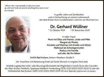 Traueranzeige von Gerhard Wüllner von WLZ
