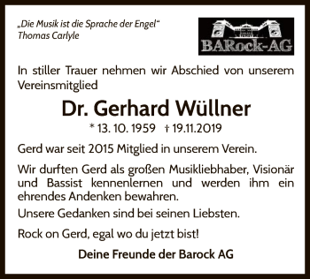 Traueranzeige von Gerhard Wüllner von WLZ