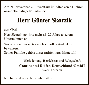 Traueranzeige von Günter Skorzik von WLZ