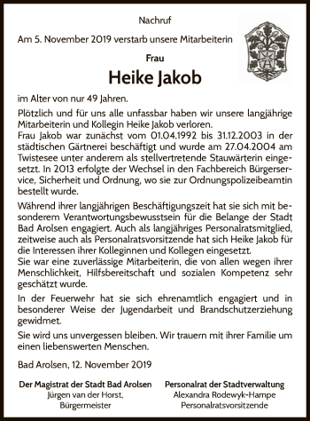 Traueranzeige von Heike Jakob von WLZ