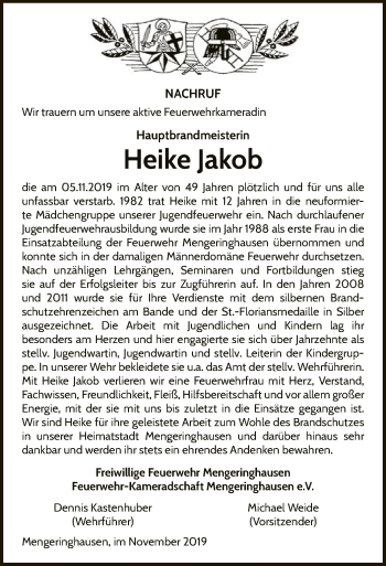 Traueranzeige von Heike Jakob von WLZ