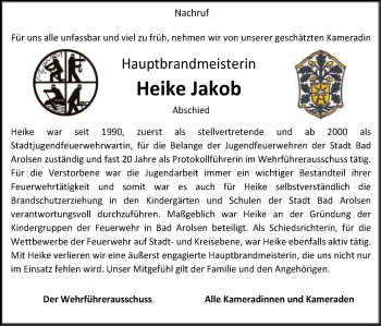 Traueranzeige von Heike Jakob von WLZ