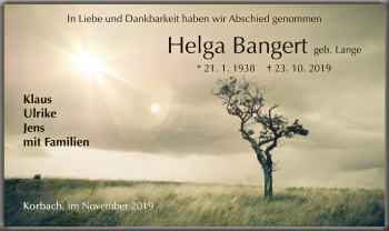 Traueranzeige von Helga Bangert von WLZ