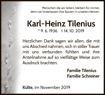 Traueranzeige von Karl-Heinz Tilenius von WLZ