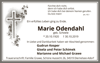 Traueranzeige von Marie Odendahl von WLZ