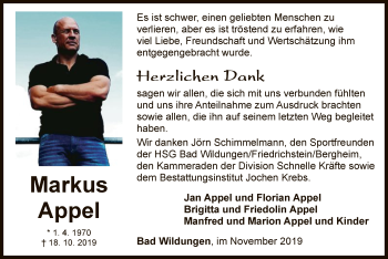 Traueranzeige von Markus Appel von WLZ