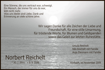 Traueranzeige von Norbert Reichelt von WLZ