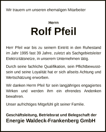 Traueranzeige von Rolf Pfeil von WLZ