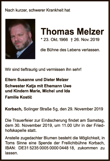 Traueranzeige von Thomas Melzer von WLZ