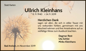 Traueranzeige von Ullrich Kleinhans von WLZ