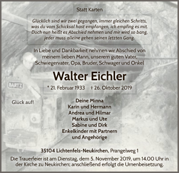 Traueranzeige von Walter Eichler von WLZ