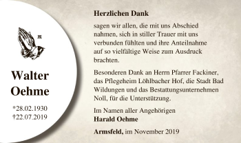 Traueranzeige von Walter Oehme von WLZ