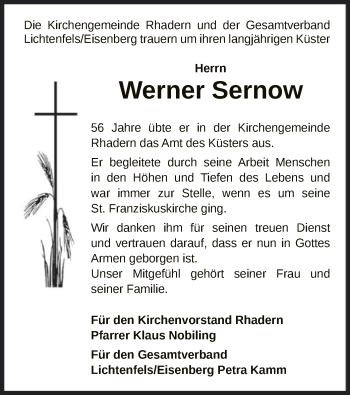 Traueranzeige von Werner Sernow von WLZ