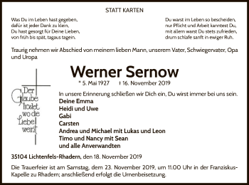 Traueranzeige von Werner Sernow von WLZ
