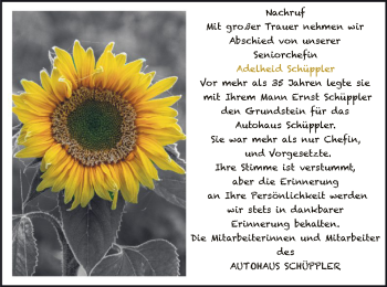 Traueranzeige von Adelheid Schüppler von WLZ