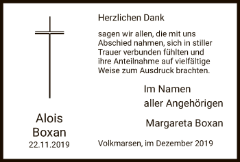 Traueranzeige von Alois Boxan von WLZ