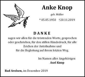 Traueranzeige von Anke Knopp von WLZ