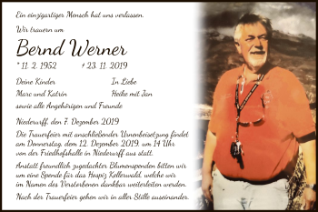 Traueranzeige von Bernd Werner von WLZ