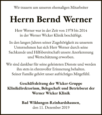 Traueranzeige von Bernd Werner von WLZ